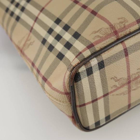 BURBERRY Nova Check Tote Bag PVC Leather Beige Brown gold Auth 108388 - Picture 9 of 16